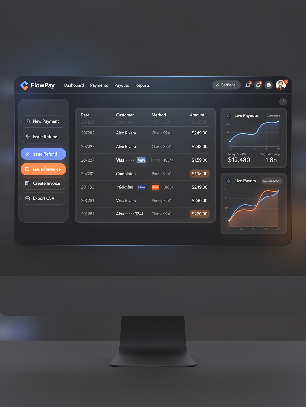 Tap3 Merchants POS interface showing clean transaction dashboard
