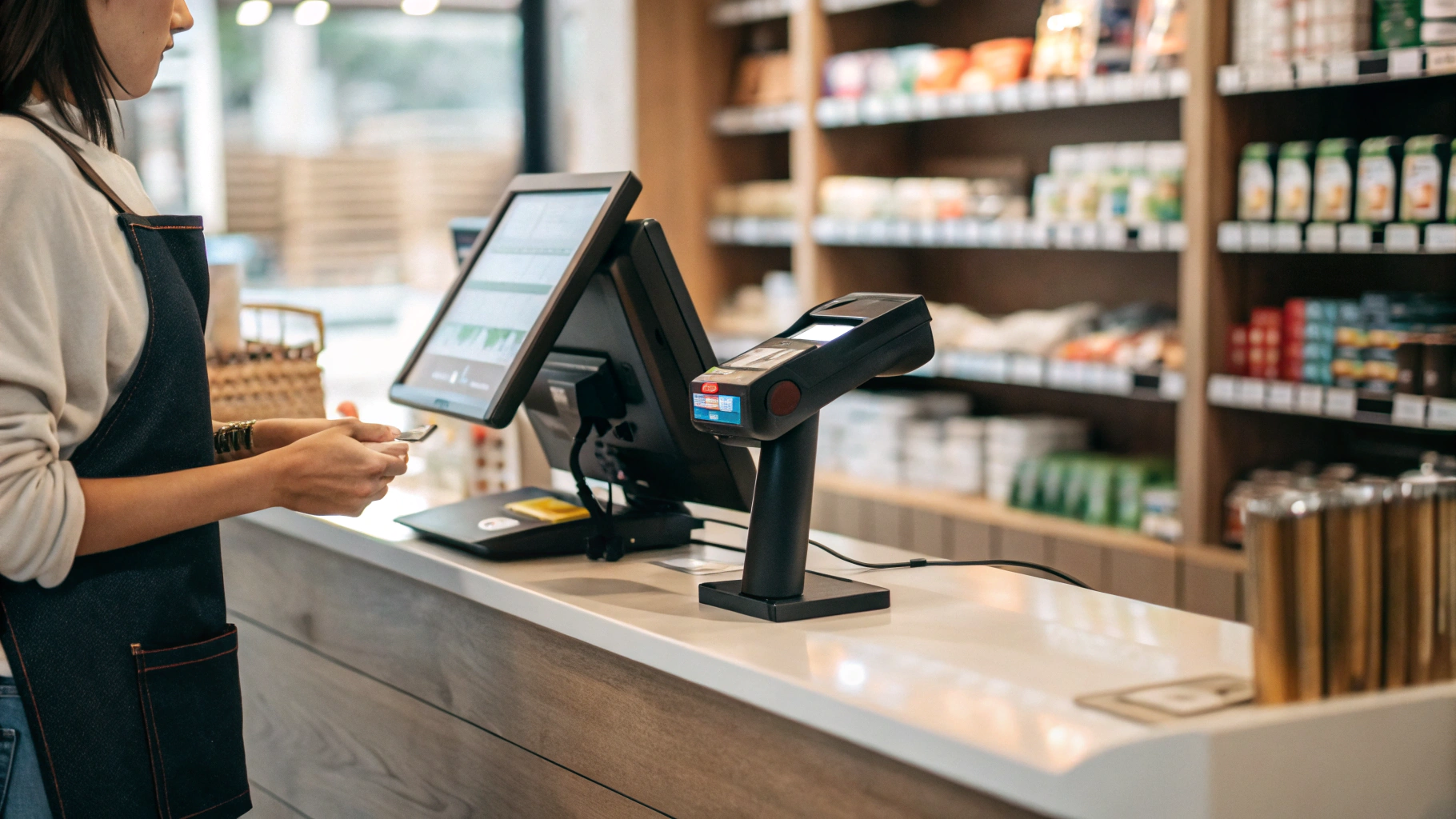 Retail store POS checkout station with scanner